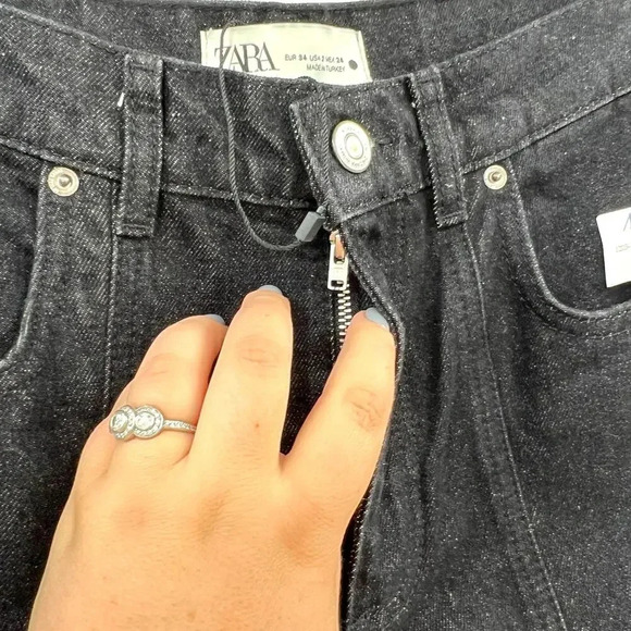 Zara The Panelled Slim High Rise Slim Fit 4-Pocket Jeans Black Denim Size US 2 - Picture 6 of 12